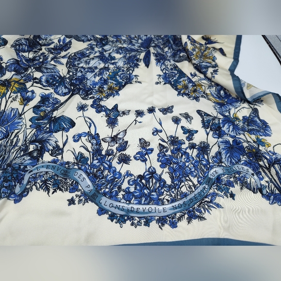 Christian Dior Silk Scarf Blue Butterfly Floral Around the World Italy NWT NIB - Picture 3 of 11
